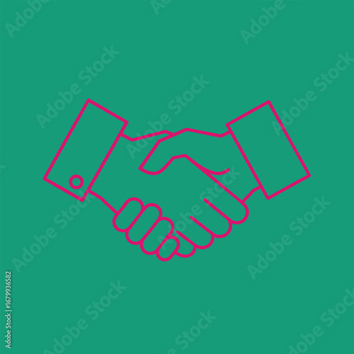 Two hands engaged in a handshake, symbolizing agreement and cooperation, set against a vibrant green background