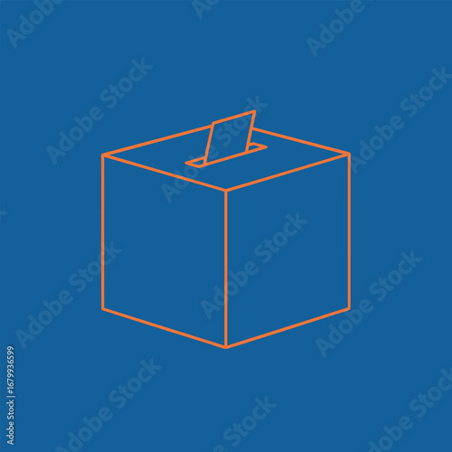 A ballot box with a voting slip inserted, symbolizing civic engagement and democracy against a solid blue background