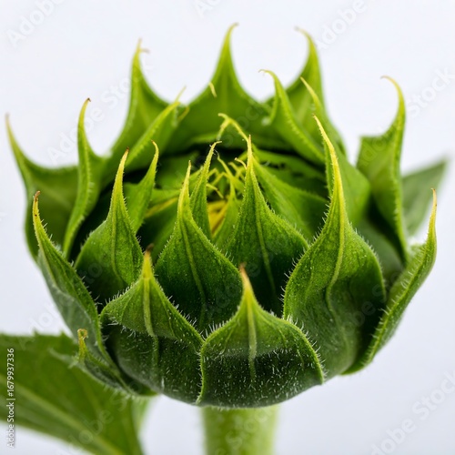 Close-up of a tightly-closed sunflower bud