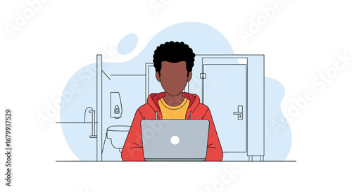 Focused person working on a laptop from an unconventional, private workspace, emphasizing remote work, independence, and adaptable productivity.