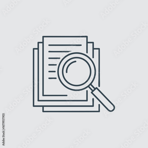 A magnifying glass over a stack of documents, symbolizing analysis and research in an office setting