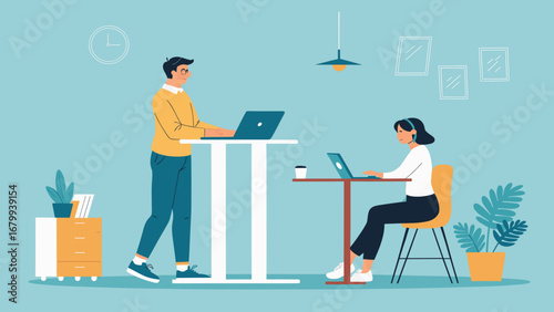 Two focused professionals working in a modern, collaborative office setting. Ideal for themes of productivity, flexible work, and business innovation.