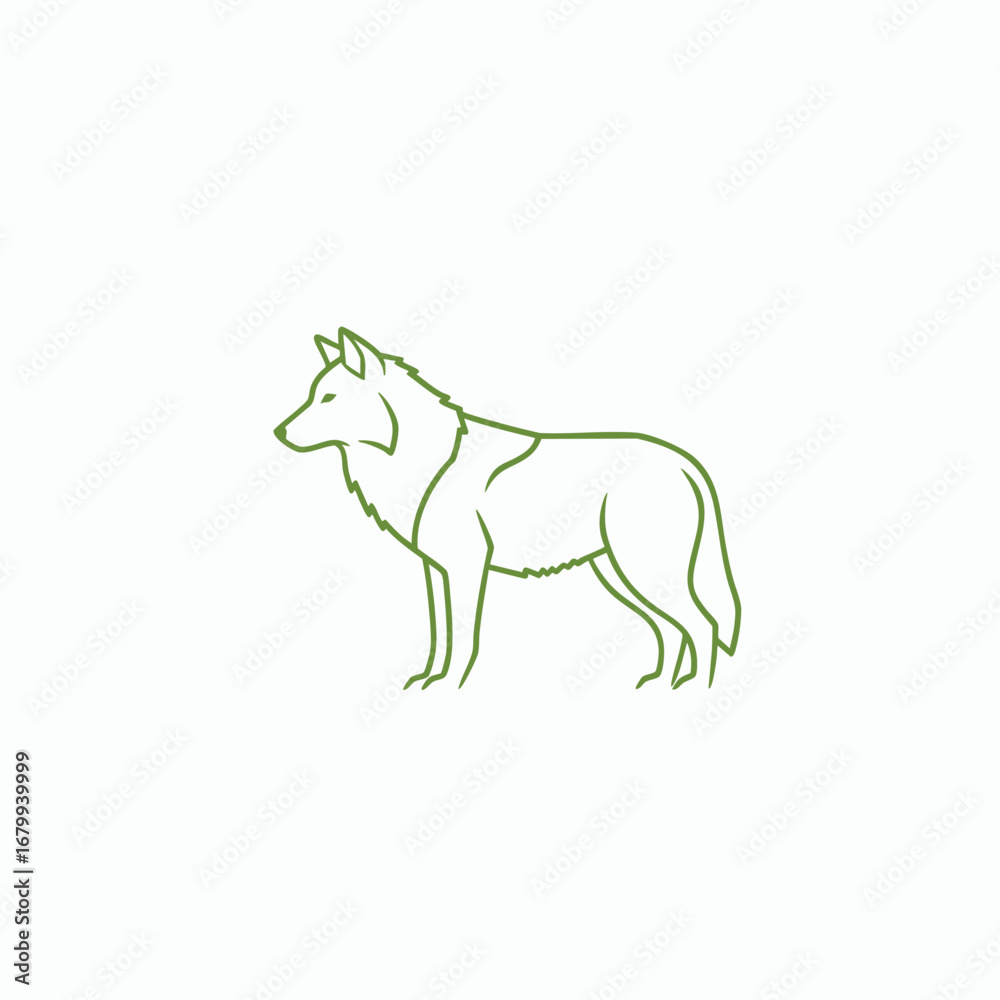 Fototapeta premium Line art illustration of a wolf standing in profile against a simple background, showcasing its features and form