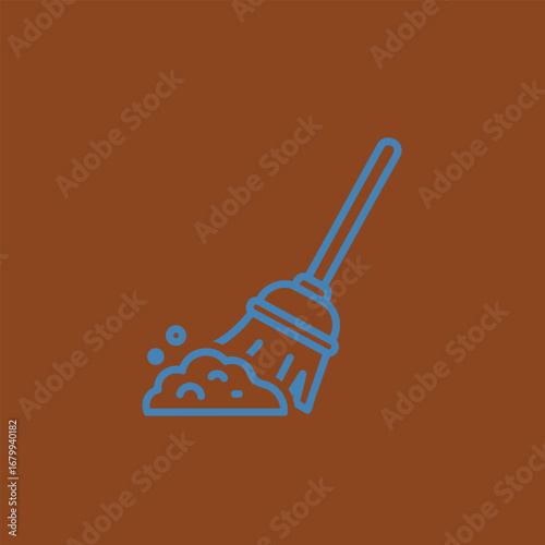 Cleaning tools with a broom sweeping dust on a brown background, symbolizing cleanliness and home maintenance