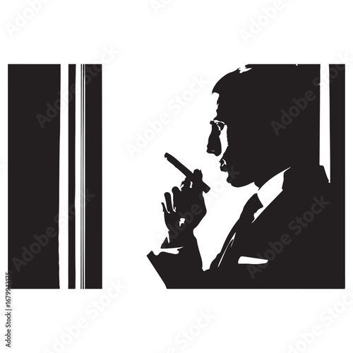 Silhouette of a man in a suit smoking a cigar vector