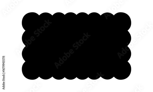 Rectangle shape with scalloped edges. Basic geometric form with frilly borders. Textbox, tag or label template isolated on white background. Vector graphic illustration.
