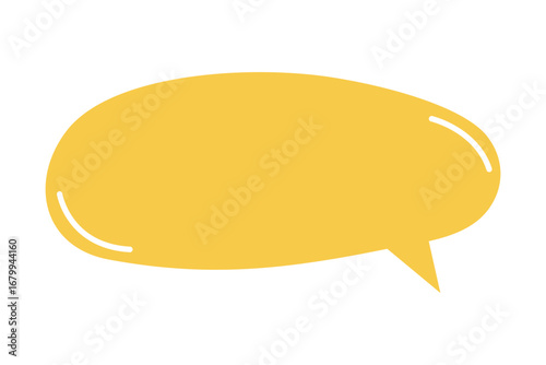 Cute yellow speech bubble template in doodle style. Dialog balloon, talk cloud, text box, quote shape, message tag, communication label isolated on white background. Vector flat illustration. 