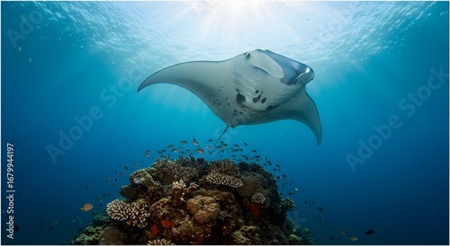 Oceanic Majesty Giant Manta Ray Glides Over a Cleaning Station in Misool Raja Ampat