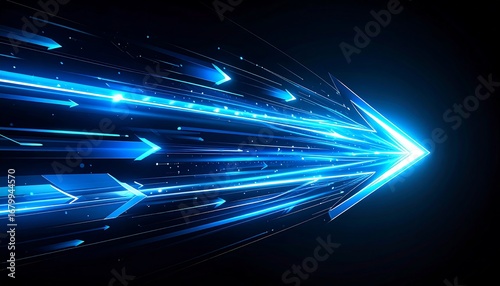 Abstract arrow graphic with blue light streaks