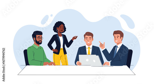 Group of diverse business professionals having a productive meeting, exchanging ideas and working together. Teamwork and strategy concept.