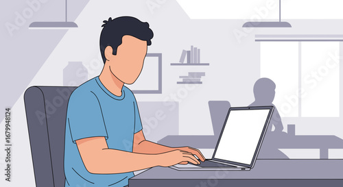 Focused person working on a laptop in a modern office or home setting. Ideal for business, remote work, education, or technology concepts. Productivity and connectivity.