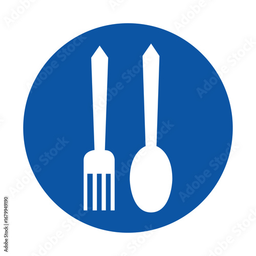 Iconic Cutlery Design Featuring Fork and Spoon on Bold Blue Circle Background