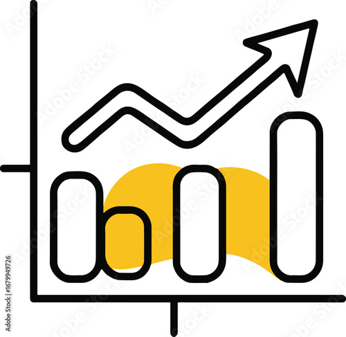 Vector art of line graph with arrow pointing up, , representing business growth, financial success, market trends, and positive statistics in a clear and concise visual format