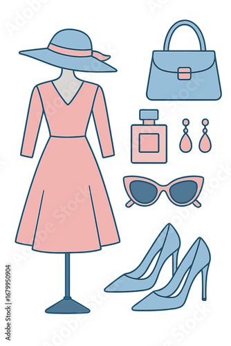 Chic women's fashion showcases high‑end clothing accessories in pink and blue hues