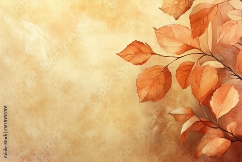 Autumn watercolor illustration. Leaves on an abstract textural background, copy space. Banner
