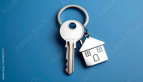 Silver house key, keychain
