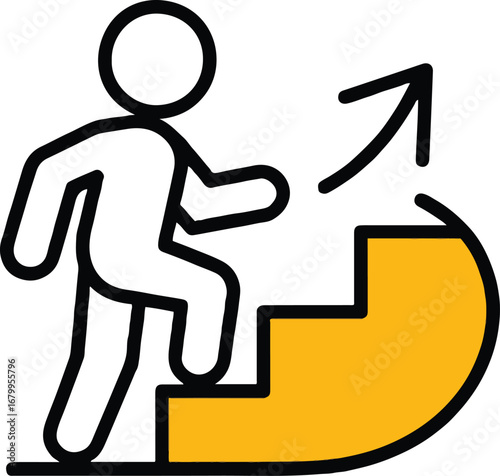 Illustration of a person climbing stairs with an arrow pointing upwards, symbolizing success, growth, and career advancement
