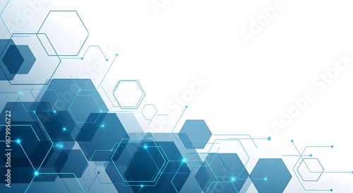 Futuristic digital background with a network of glowing blue hexagons, illustrating concepts of technology, data, and connection