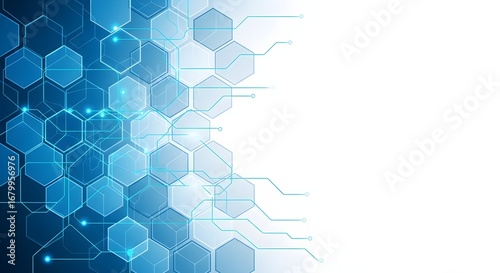 Abstract futuristic technology background with a blue hexagonal honeycomb pattern and glowing digital network connection lines