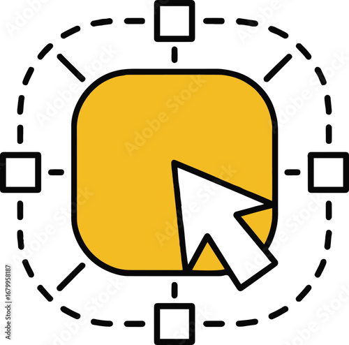 Illustration of a cursor selecting a square shape, representing choice, selection, and digital interaction
