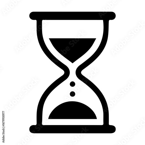 A black and white hourglass icon depicting sand flowing from top to bottom.