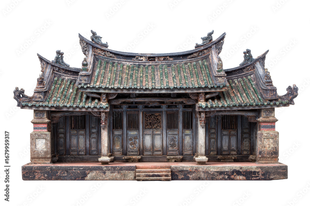 Fototapeta premium Traditional East Asian Memorial Building Model on Transparent Background