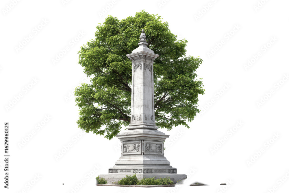 Fototapeta premium Classical Memorial Monument Column with Tree on Transparent Background