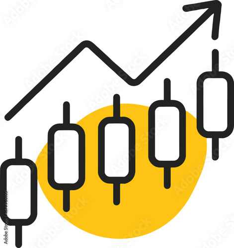 Vector art of stock market candlestick chart showing growth, depicting business success, financial investment, and market trends, showcasing profit increase, stock exchange, and economic development