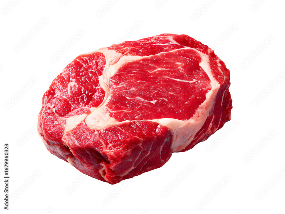 Obraz premium A hearty cut of raw beef shoulder clod steak. Lean yet flavorful with multiple muscles, it's ideal for slow-cooking, braising, or marinating to grill.