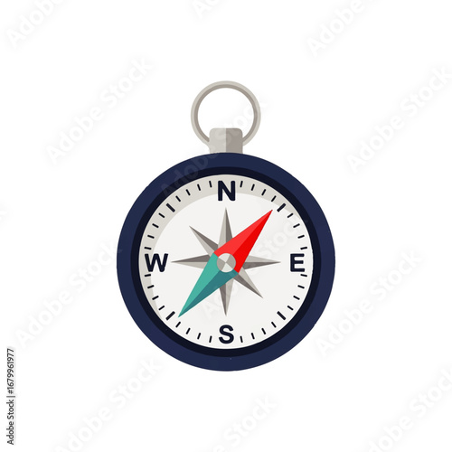 A classic compass points northeast, ready for adventure against a clean white background, symbolizing guidance and exploration.