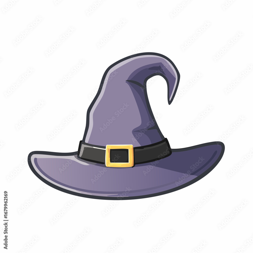 Naklejka premium A purple witch hat with a gold buckle, perfect for Halloween costumes and magical celebrations