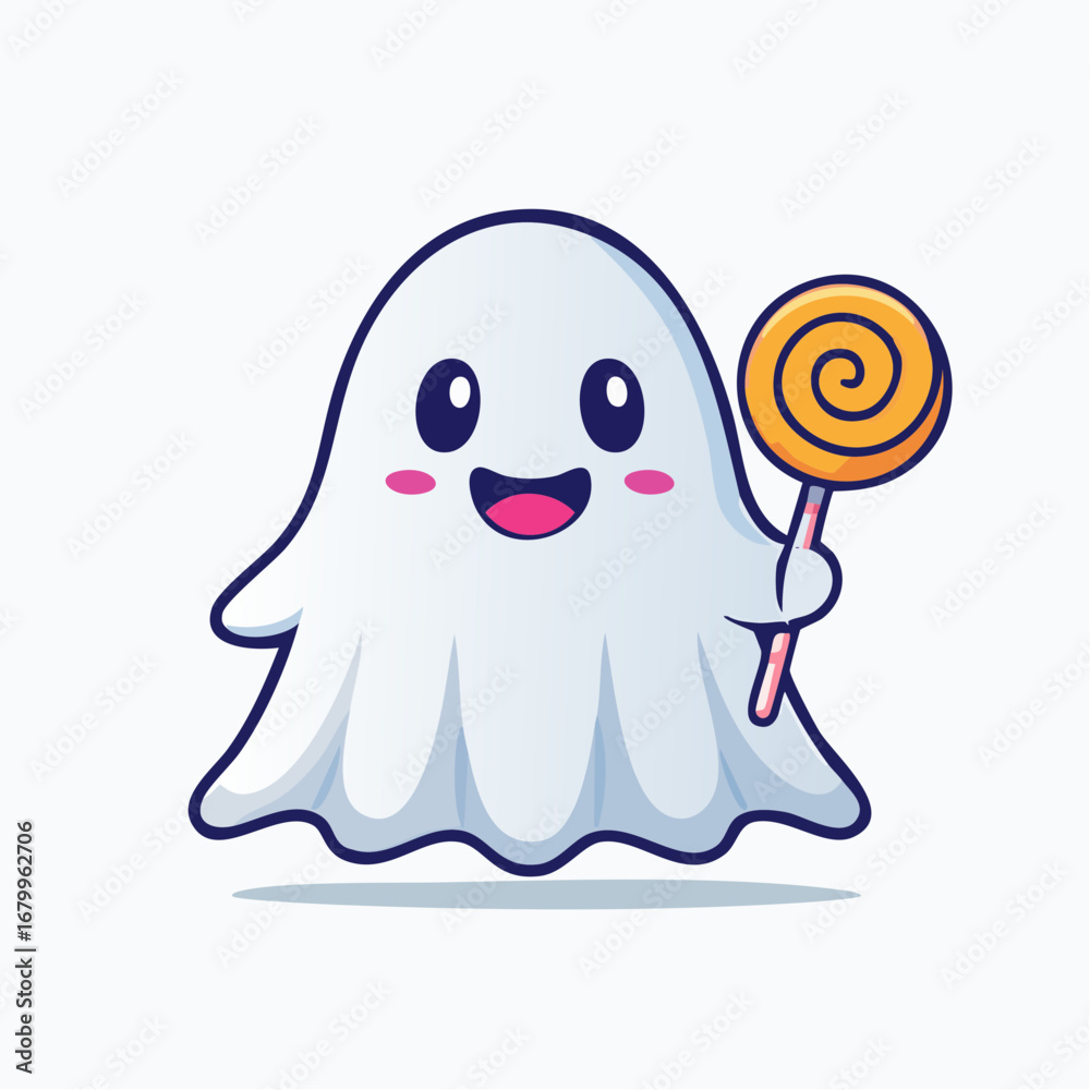 Obraz premium Adorable Ghost Character Holding a Lollipop for Halloween