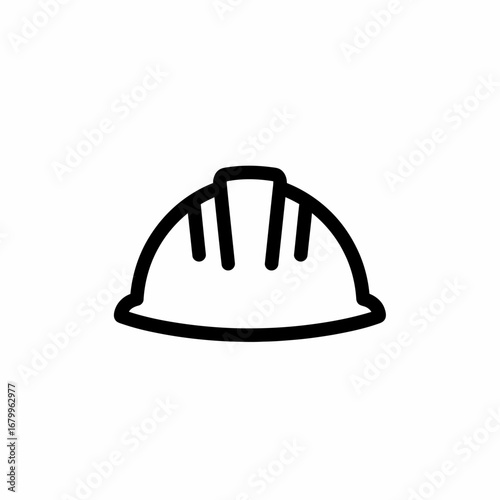 A simple black line icon of a construction safety hard hat on a white background.