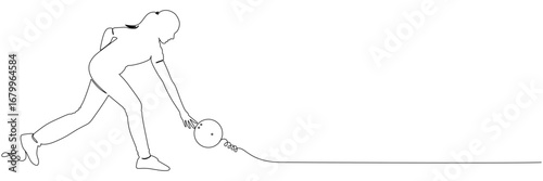 line art background illustration of a female bowling player