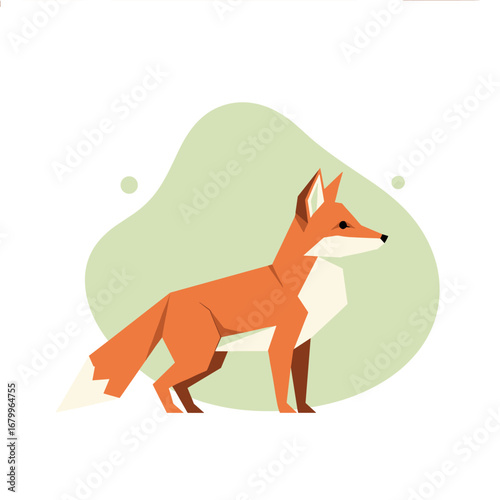 Modern geometric illustration of a red fox. Polygonal style wild animal standing in profile on a simple background.