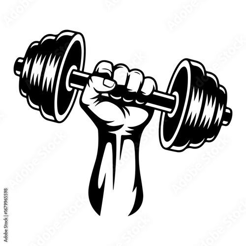 Strong hand powerfully gripping a heavy dumbbell, showcasing strength and fitness.