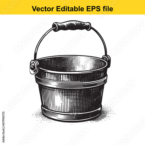 Vintage metal bucket with handle, isolated on white background