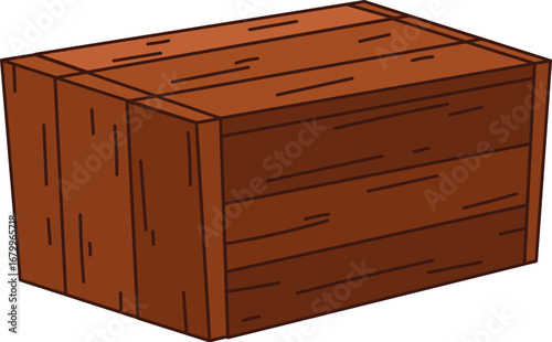 Cartoon groovy pirate treasure chest, wooden crate box, corsair tool and object for keeping gold, loot, supply or treasure. Isolated vector trunk made of planks with worn texture. Wooden cargo chest