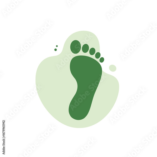 Stylized green human footprint illustration. Symbol for ecology, carbon footprint, and sustainable living. Minimalist vector graphic on a white background.