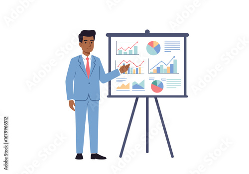 businessman presenting charts on whiteboard clip art preview