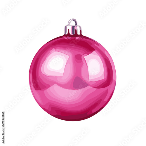 Shiny pink Christmas bauble ornament. Vector illustration of a glossy holiday decoration isolated on a white background.