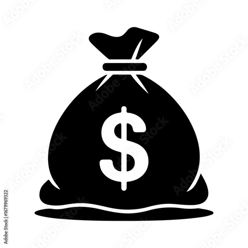 Solid black icon of a money bag with a dollar sign.