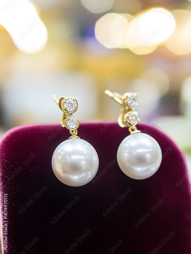 Fototapeta premium Luxury Pearl Earrings and Gold Jewelry: Elegant Accessories for Timeless Beauty and Sophisticated Fashion Statement