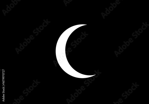 White Crescent Moon on Black Background: A Simple Lunar Symbol.