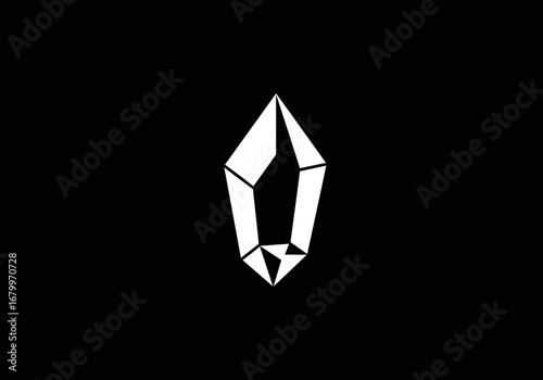 Minimalist Geometric Crystal Illustration on Black Background.