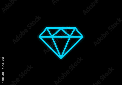 Glowing Blue Diamond Outline on Black Background.