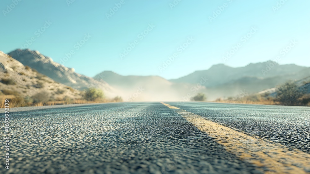 Fototapeta premium Exploring scenic road trip destinations: a journey through mountains and asphalt highway landscapes