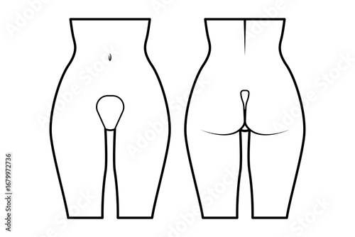 Women's lingerie technical flat sketch. s string pants for stockings, front and back view, fashion design template. Women's underwear. Isolated on white.