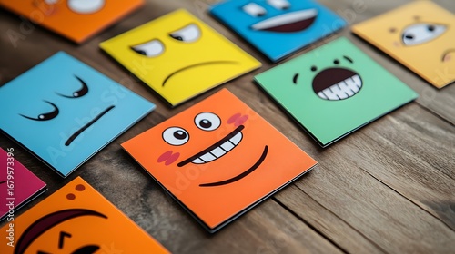 Colorful emotion cards for kids learning, educational games, and social emotional skill development tools