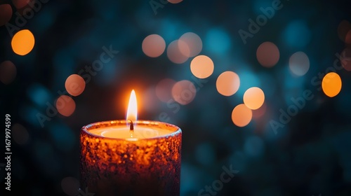 Candlelight glow warm light flame burning wax bokeh background holiday celebration decoration festive mood evening